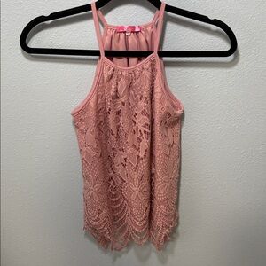 🛍️ SOCIAL TEEN pink lace halter tank top